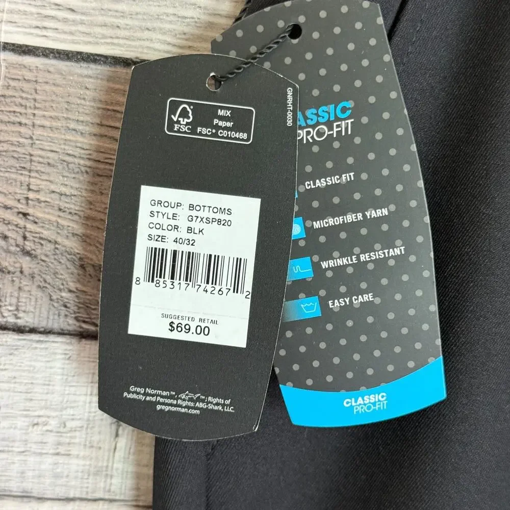 Greg Norman Mens Classic Golf Pants 40x32 Black Pleated Business Pro Fit NEW - Picture 4 of 9